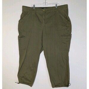 Democracy Cargo Pants Ab Solution Sky Rise Utility Elastic Hem Green SZ 24W Plus